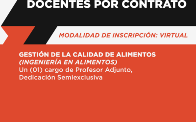 CONVOCATORIA A CONTRATO DOCENTE – GESTIÓN DE LA CALIDAD DE ALIMENTOS