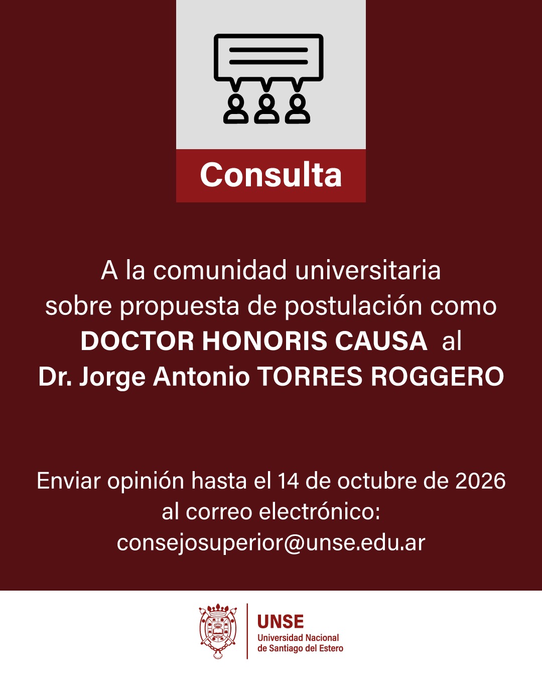 Exposición pública de propuesta para la distinción de doctor “honoris causa” – Jorge Antonio Torres Roggero